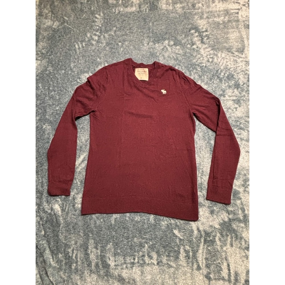 Abercrombie & Fitch Men's V-Neck Sweater Size M Burgundy Cotton Blend SKU 3855